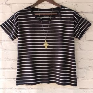 Everlane Cotton Black and White Striped Square Tee